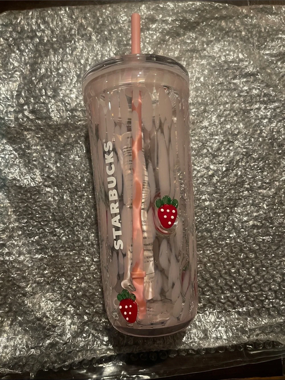 Starbucks Pink Strawberry 🍓 Glass Tumbler with Straw
